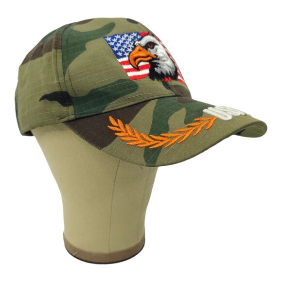 Bald Eagle USA Flag Camo Strapback Cap Embroidered Curved Brim Baseball Hat - Picture 3 of 13